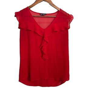 Express Womens Red Ruffle Accent Semi Sheer Sleeveless Blouse Size Small